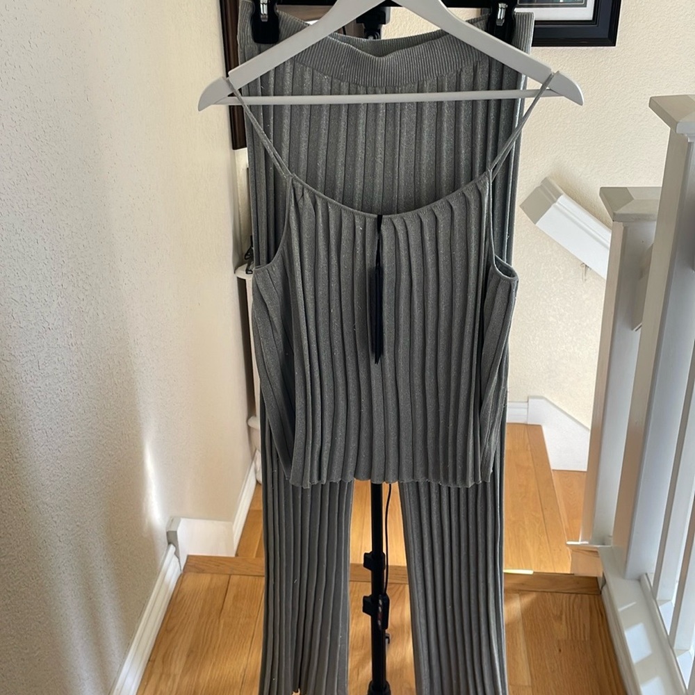House of Harlow 1960 Ribbed Tank & Pants Set in Gray
